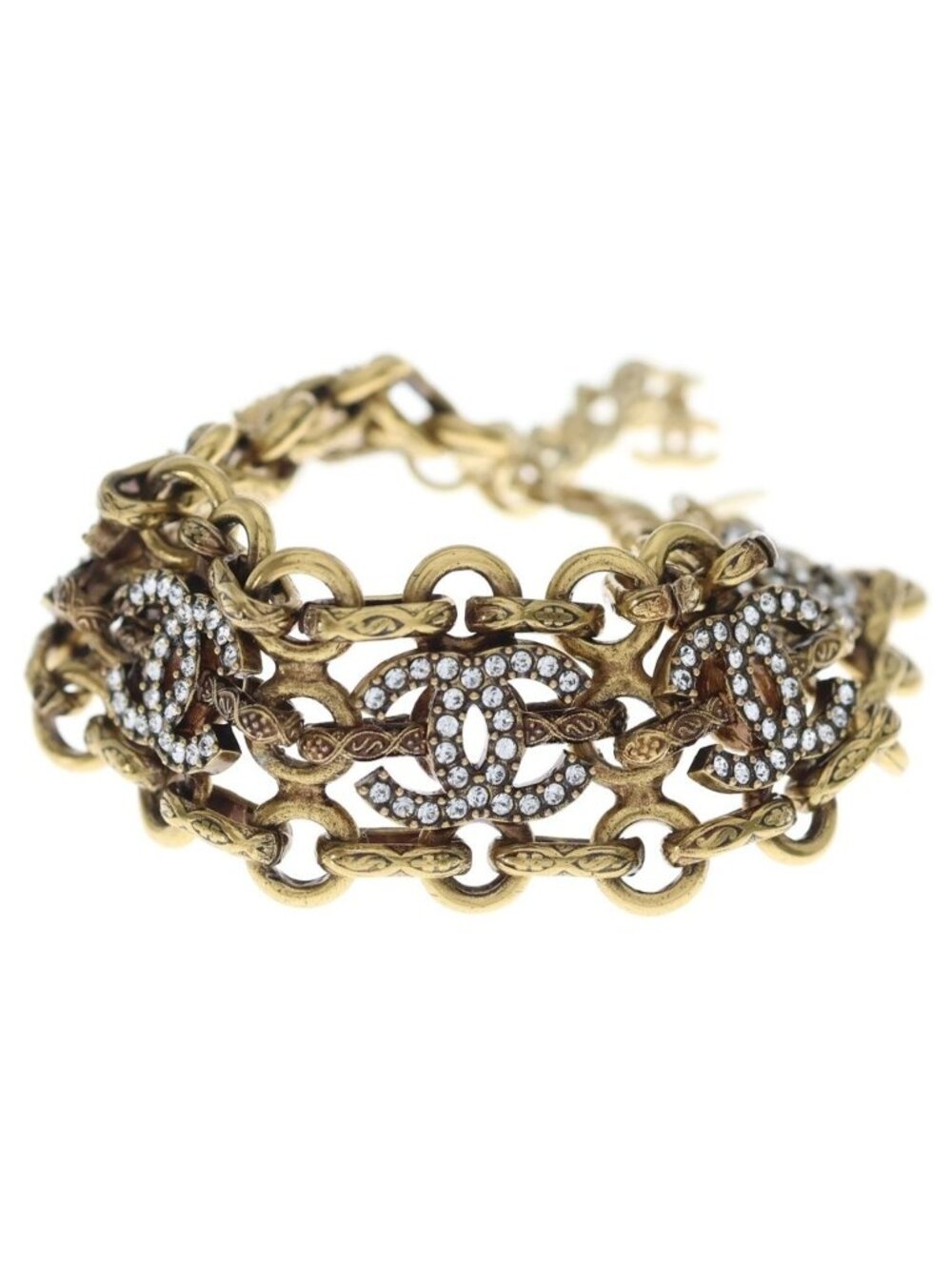 Chanel CC Logo Rhinestone Chain Bracelet Gold